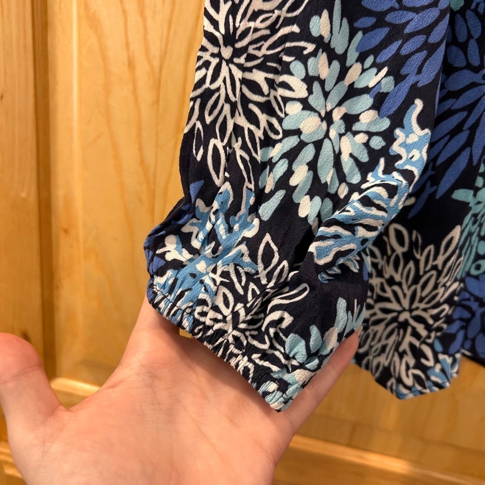 Sail to Sable XS Floral Print Tassel Tie Neck Long Sleeve Blouse Top - Picture 4 of 12